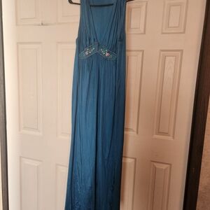 Blue Maxi Dress with Embroidered Detail